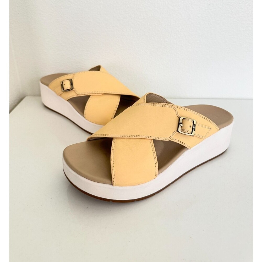 ABEO Dylan Platform Criss Cross Sandal Yellow Leather Orthopedic Women's Sz 9.5